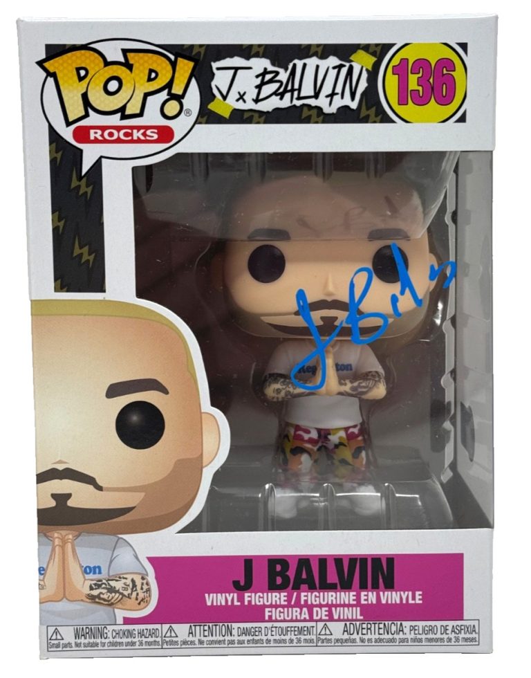 J Balvin Signed Autograph Funko Pop Rocks J Balvin #136 Figure Beckett COA