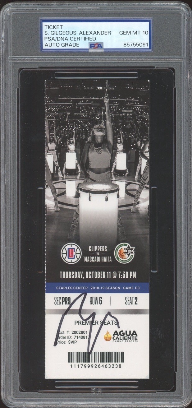 Shai Gilgeous-Alexander Signed Rookie Season Ticket Stub 10/11/2018 PSA 10 AUTO