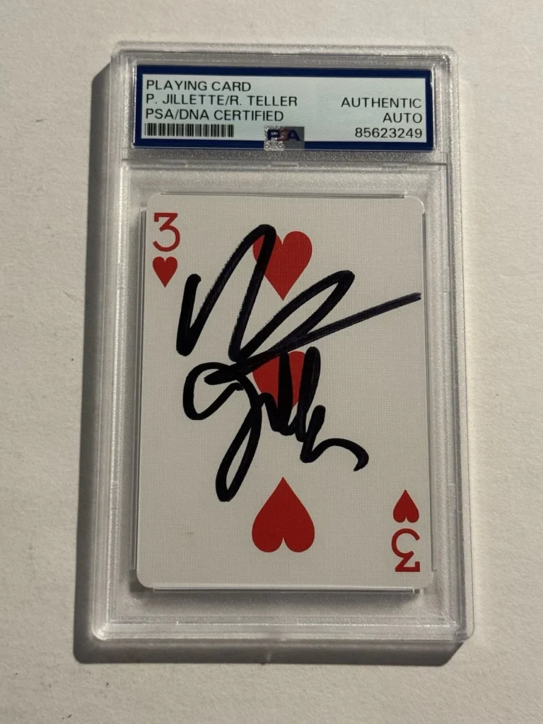 PENN AND TELLER SIGNED AUTO VEGAS MAGICIANS PLAYING CARD JILLETTE RARE PSA/DNA