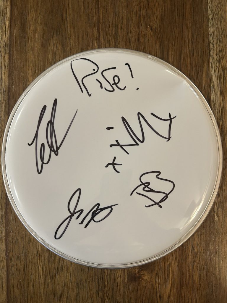 ‘Rise Against’ Full Band Signed 10” Drumhead ‘Tim Mcllrath +3’