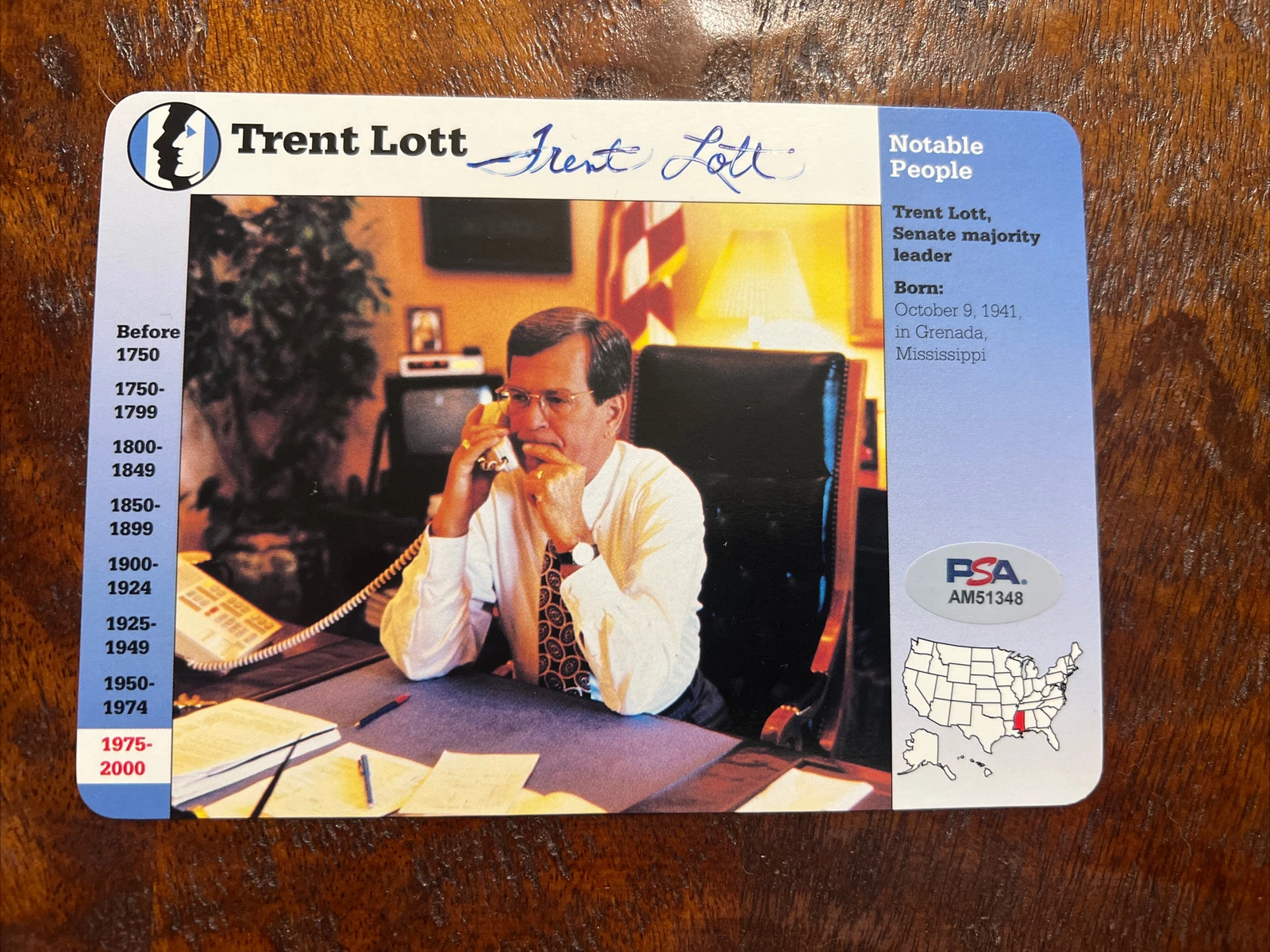 Trent Lott Signed Story of America History Card Notable People PSA DNA ...