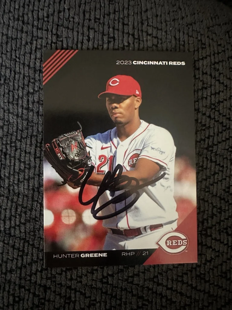 Baseball Trading Card Cincinnati Reds Team Issued Hunter Greene Signed 2023 Kahn