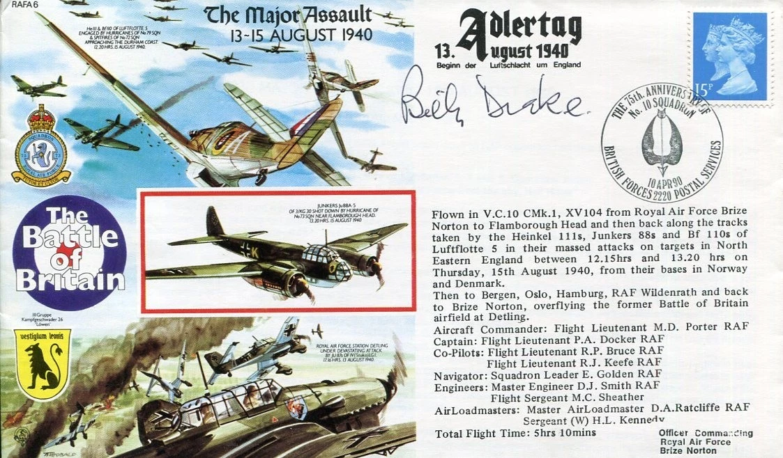 Billy Drake RAF WWII War Ace Fighter Battle of Britain France Signed ...