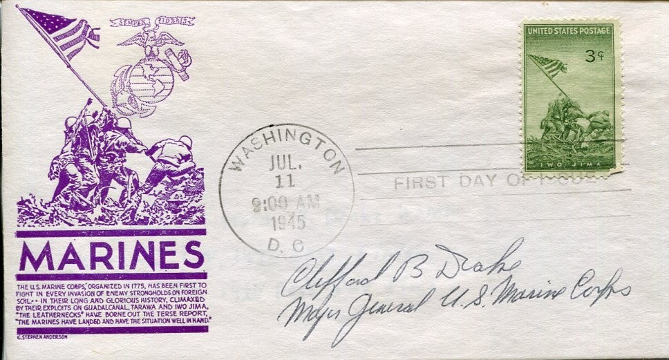 General Clifford Drake USMC Marine WWII Iwo Jima Pearl Harbor Signed ...