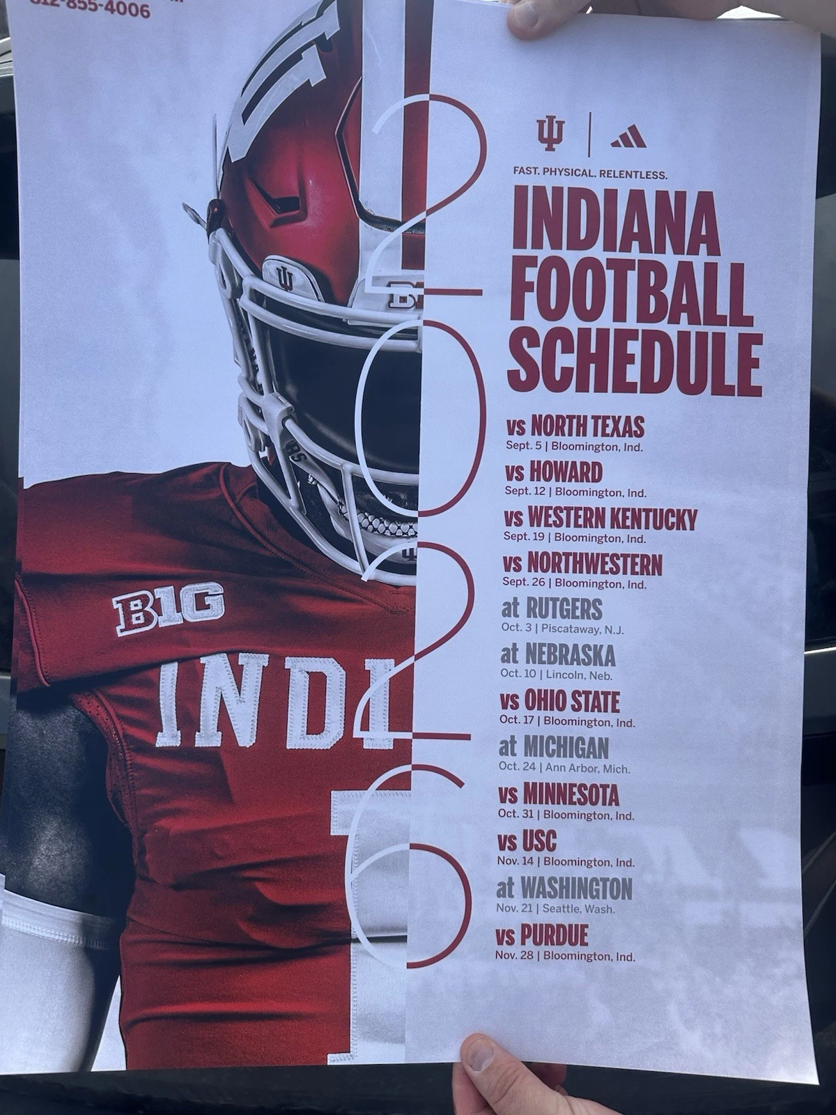 2026 Season IU Indiana Hoosiers Football Schedule Poster National
