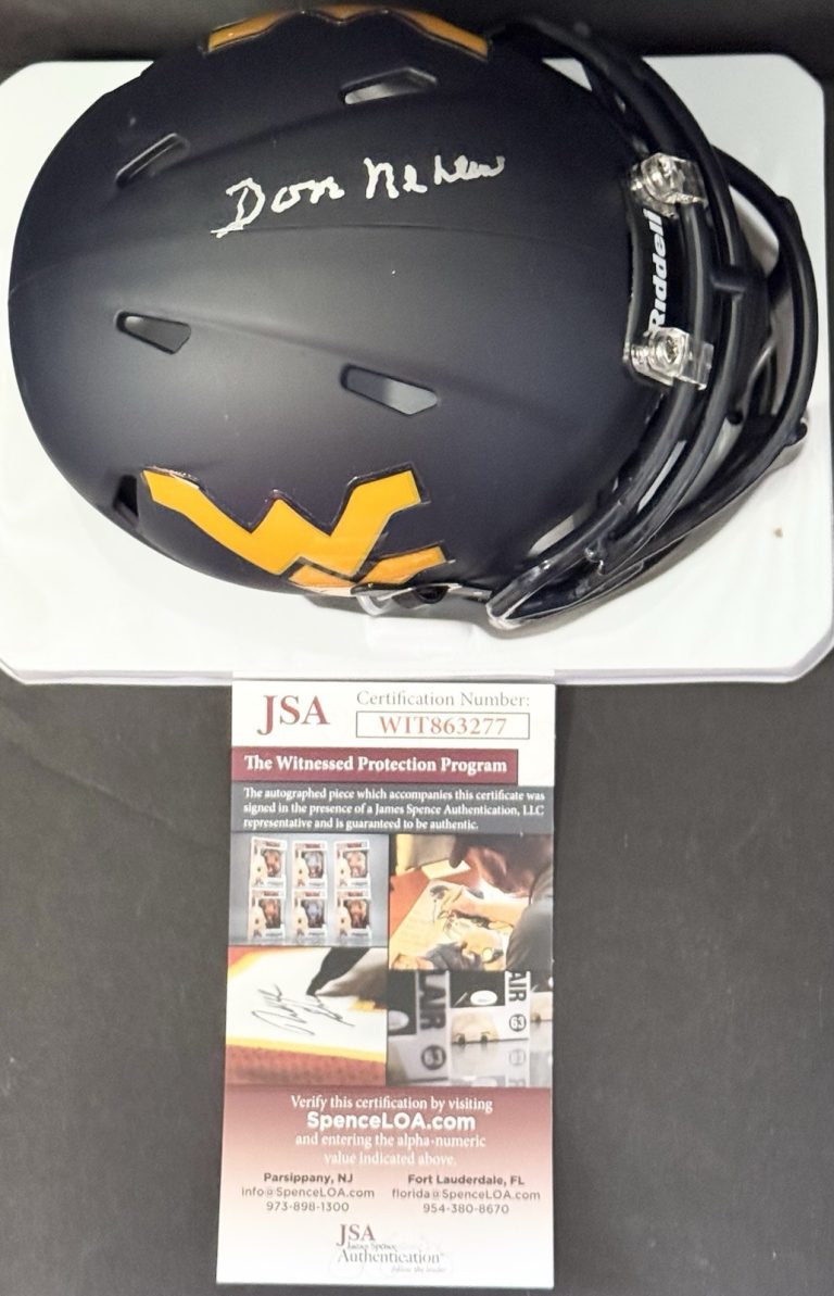 DON NEHLEN SIGNED WEST VIRGINIA MOUNTAINEERS MINI HELMET JSA COACH WVU