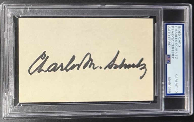 Charles Schulz Peanuts Signed Autograph PSA/DNA 10 Slabbed Encapsulated 3x5 Card
