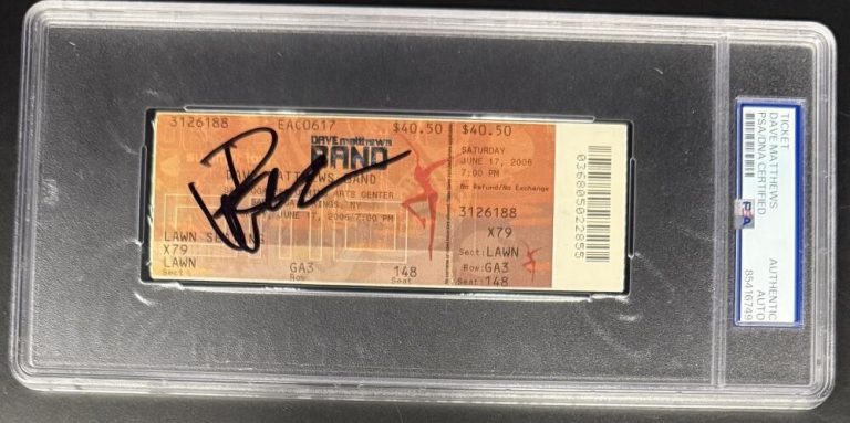 Dave Matthews Signed Autograph Saratoga 2006 Encapsulated Ticket PSA/DNA Band