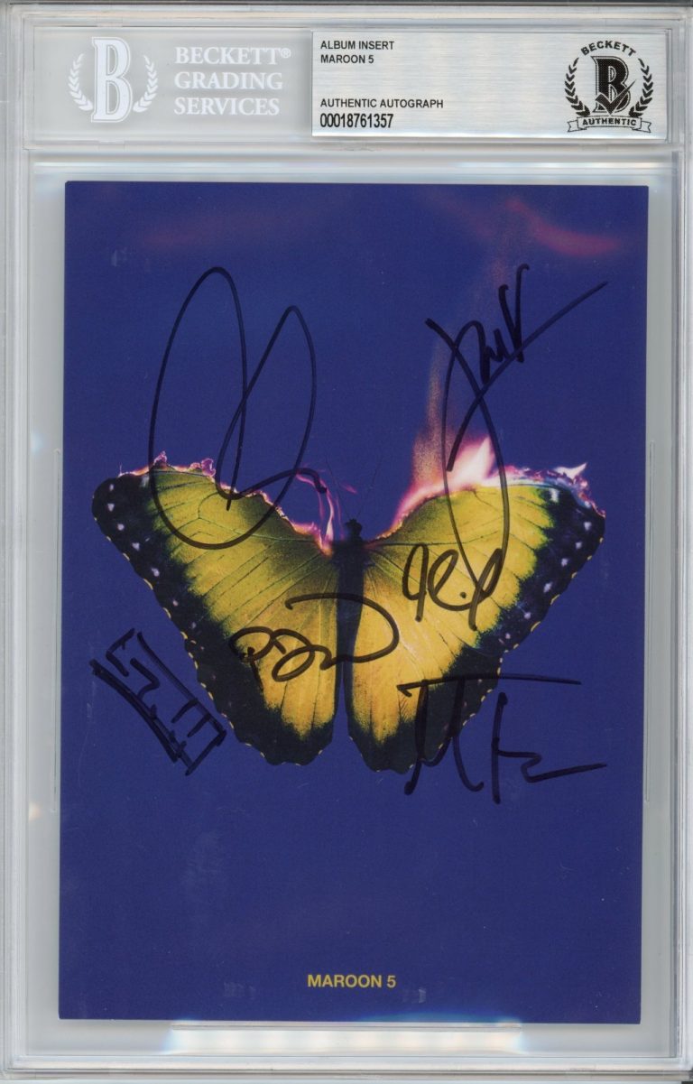 BAND SIGNED Maroon 5 Five Love Is Like Album Cover Card Beckett BAS COA Auto