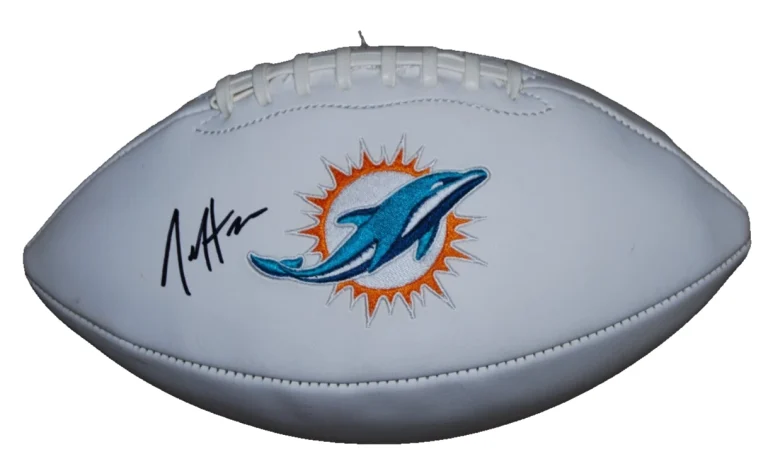 JEFF HAFLEY signed (MIAMI DOLPHINS) White logo football BECKETT BAS BW07858