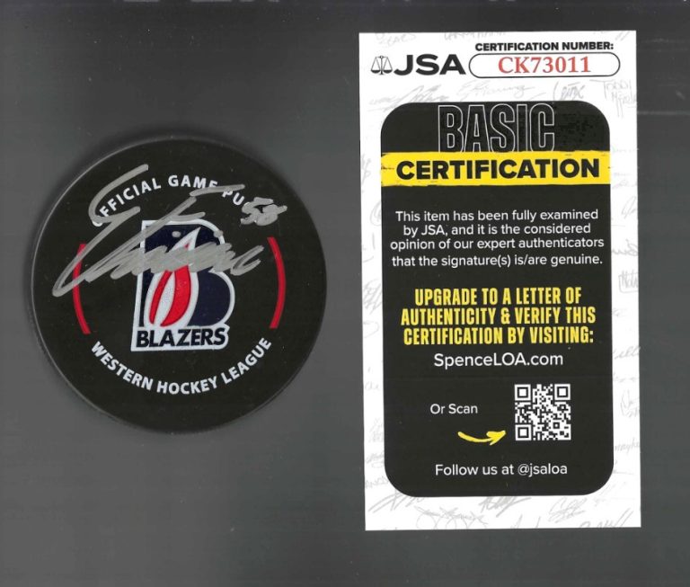 Emmitt Finnie Signed Kamloops Blazers WHL Official Game Puck JSA COA