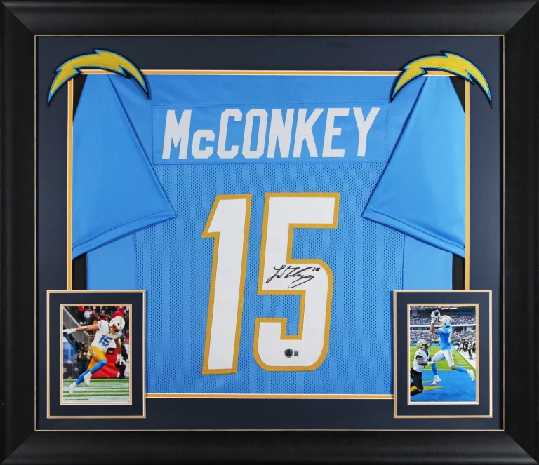 Ladd McConkey Authentic Signed Powder Blue Pro Style Framed Jersey BAS Witnessed