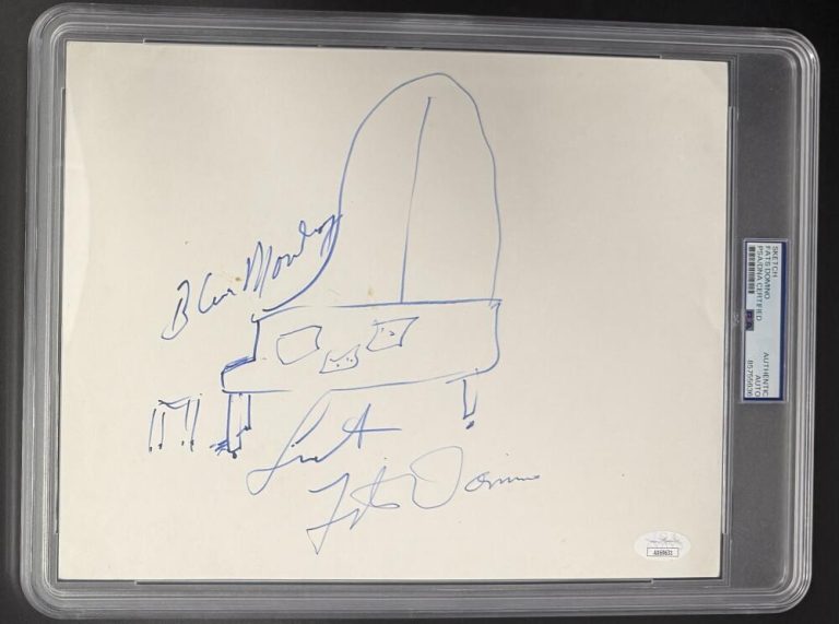 Fats Domino Signed Autograph PSA/DNA COA Slab Unique 8x10 Piano Artwork Sketch