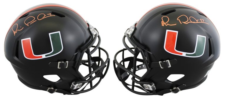 Miami Michael Irvin Signed Twice Alt Black F/S Speed Rep Helmet BAS #BW38853