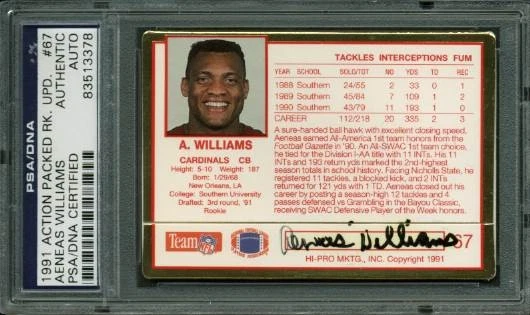 Cardinals Aeneas Williams Signed Card 1991 Action Packed #67 PSA/DNA Slabbed