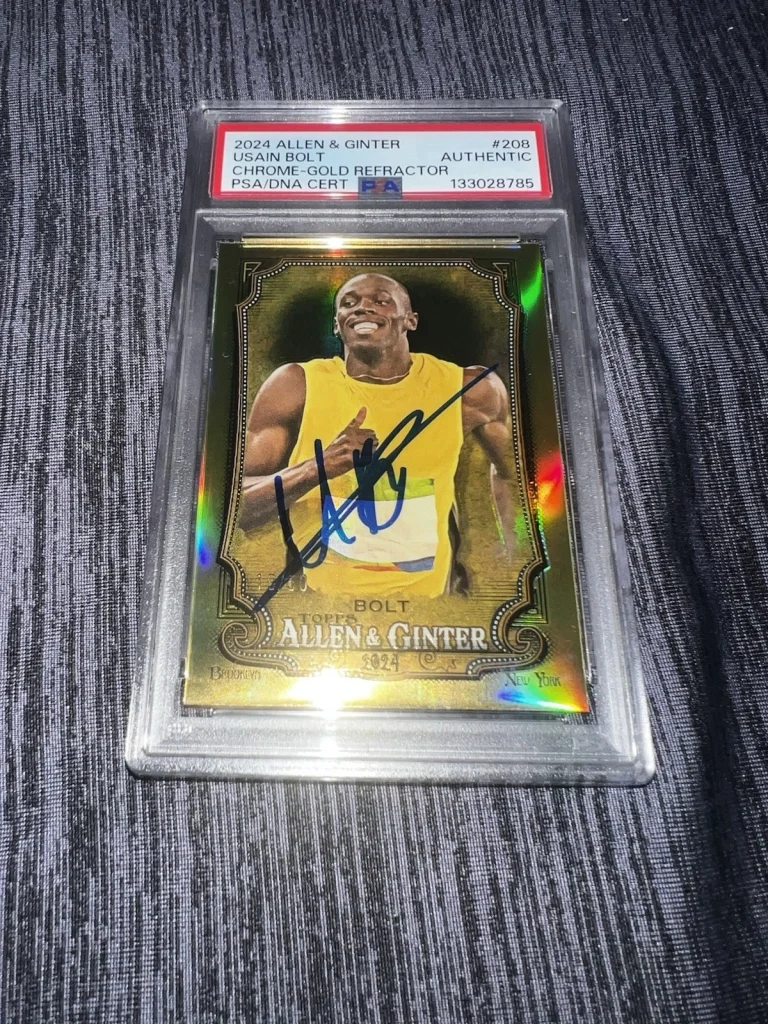 Usain Bolt Signed 2024 A&G Chrome Gold Refractor Trading Card #208 /50 PSA/DNA 2