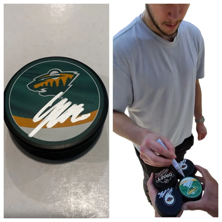 JESPER WALLSTEDT SIGNED MINNESOTA WILD HOCKEY PUCK W/ CASE COA