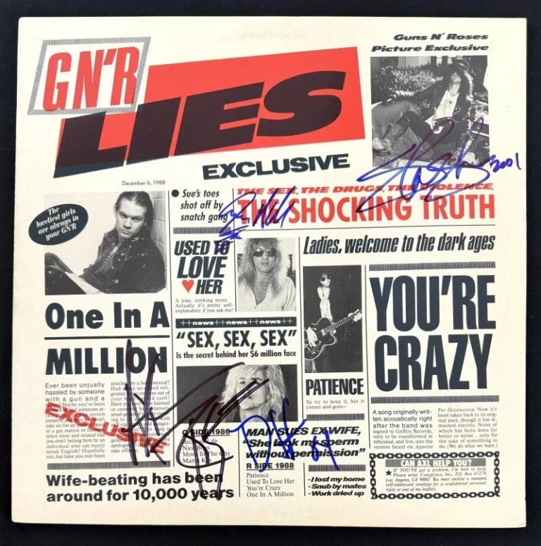 Guns N Roses Band x4 Signed Autograph Album Vinyl Record LP - Lies w/ JSA COA