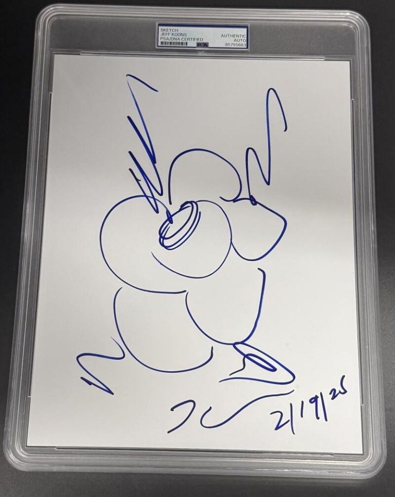 Jeff Koons Signed Autograph PSA/DNA COA 8x10 Hand Drawn 2-19-25 Flower Sketch