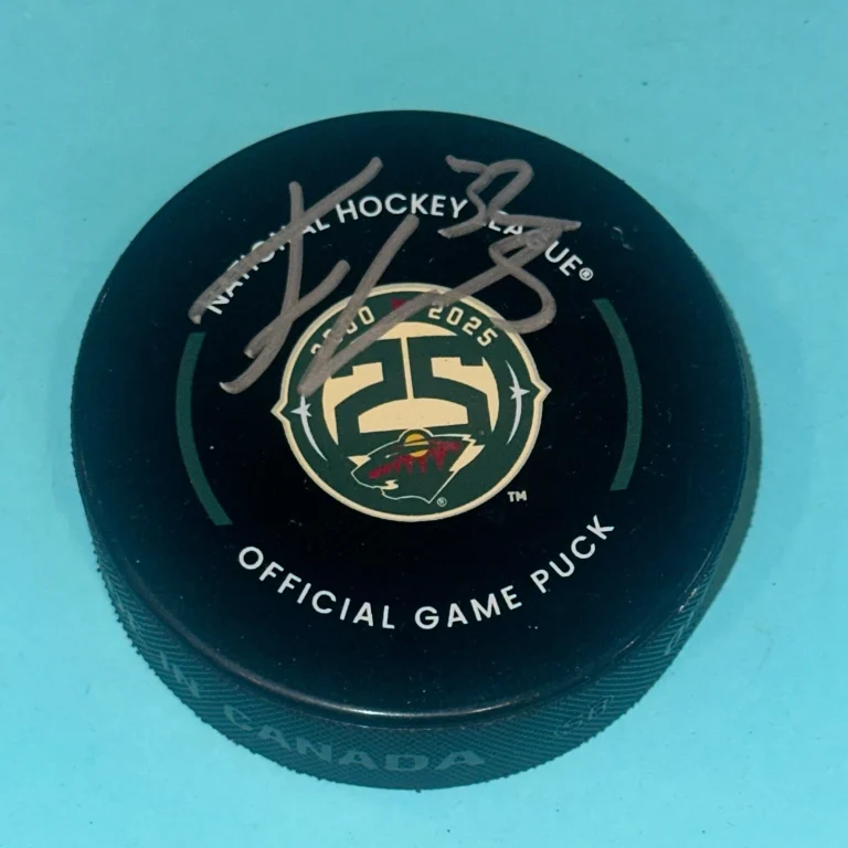 FILIP GUSTASTAVSSON Signed Minnesota WILD 25th Official GAME Puck Beckett (BAS)