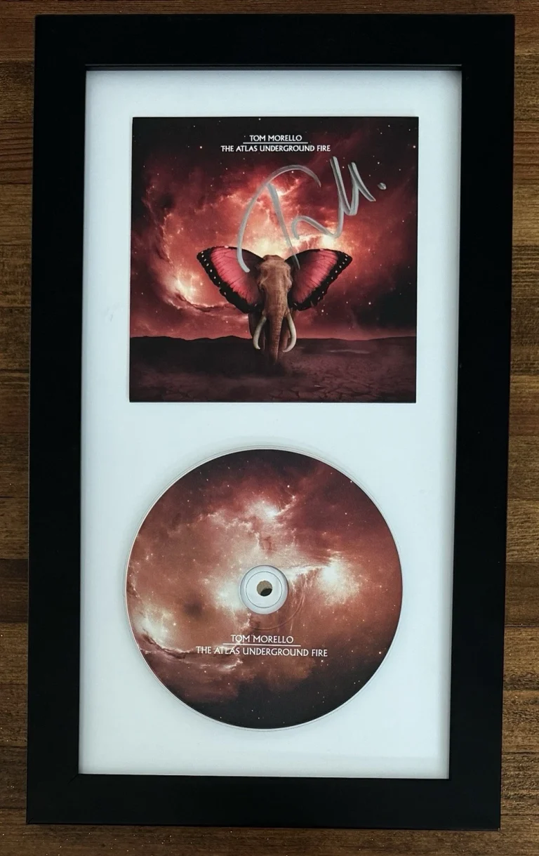 SIGNED FRAMED Tom Morello Art Photo Card & Atlas Underground CD Beckett BAS COA