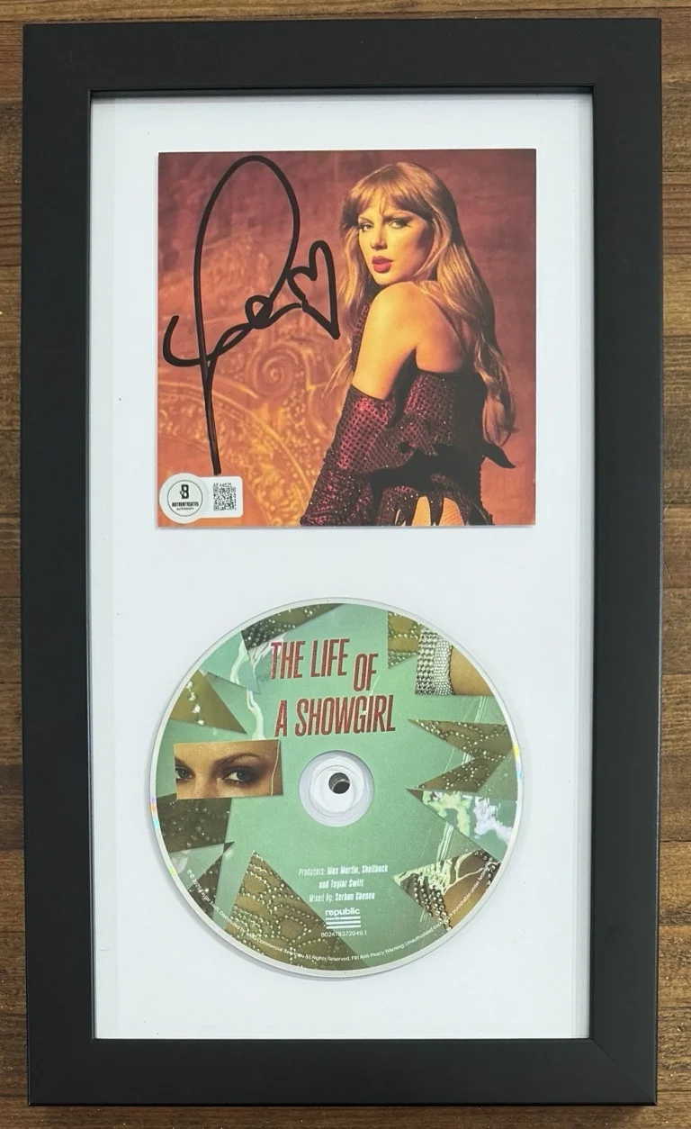 SIGNED FRAMED TAYLOR SWIFT LIFE OF A SHOWGIRL PHOTO #3 & CD BAS BECKETT COA