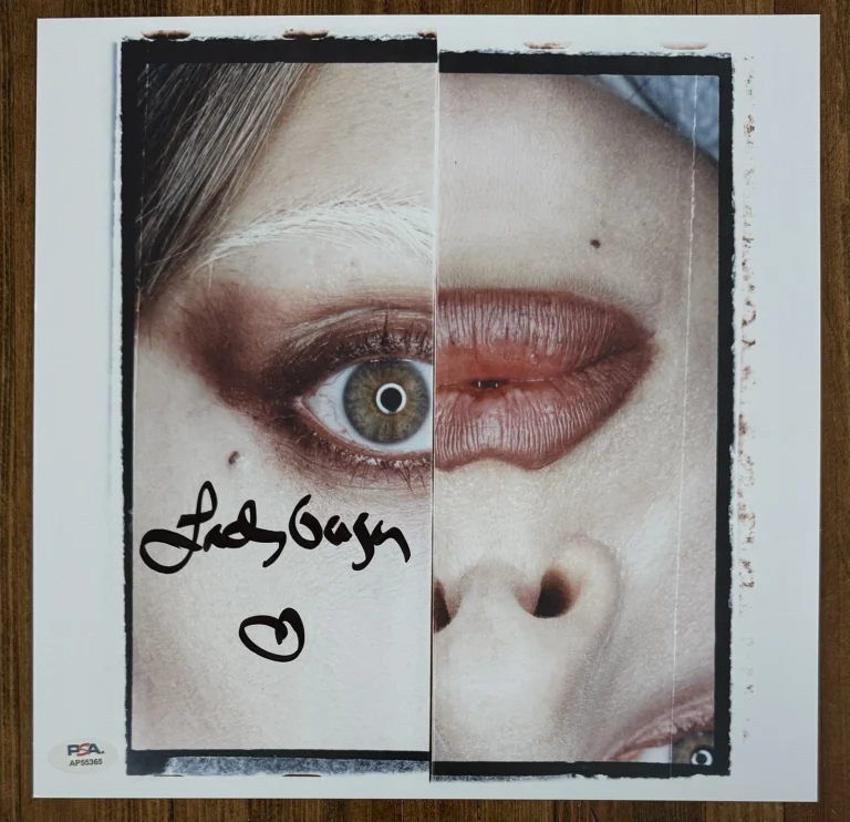 LADY GAGA SIGNED W/ HEART MAYHEM ALBUM PICTURE PHOTO CARD & VINYL LP PSA DNA COA
