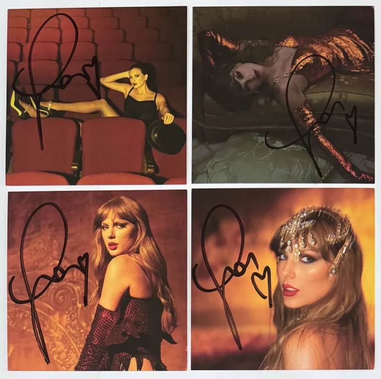 SIGNED HEART TAYLOR SWIFT LIFE OF A SHOWGIRL CD PHOTO SET ALL 4 PSA DNA COA AUTO