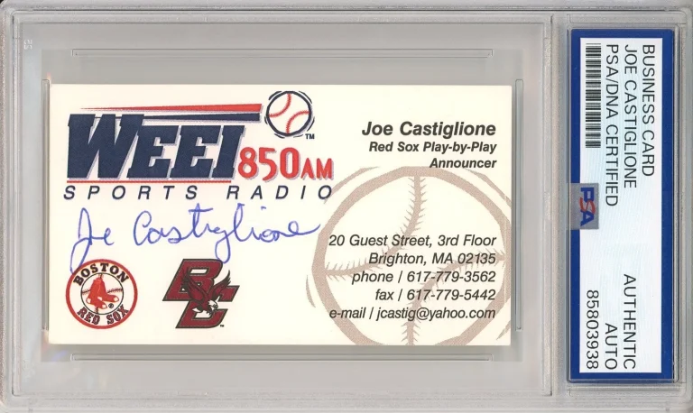JOE CASTIGLIONE SIGNED BUSINESS CARD PSA DNA COA AUTOGRAPH BOSTON RED SOX HOF