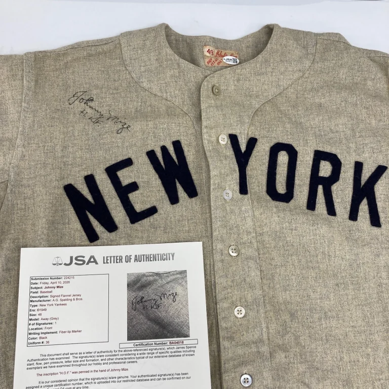 Johnny Mize Signed Vintage 1949 New York Yankees Jersey JSA COA