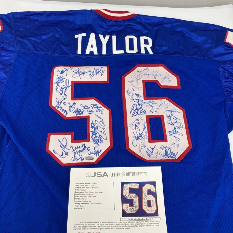 1986 New York Giants Super Bowl Champs Team Signed Jersey 44 Sigs JSA COA