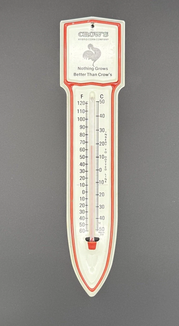 Vintage Crows Hybrid Corn Company Thermometer Metal Amazing Condition Rare