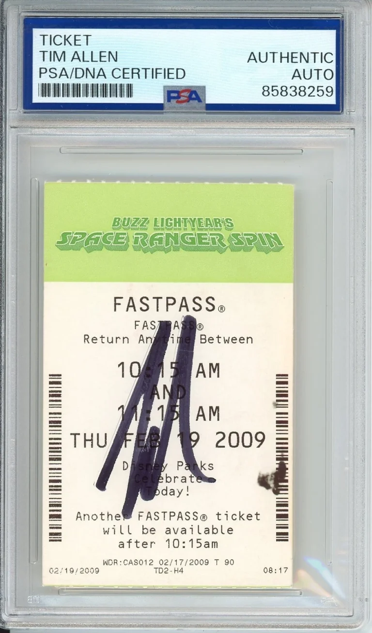 TIM ALLEN SIGNED DISNEY WORLD BUZZ LIGHTYEAR SPIN FAST PASS PSA DNA COA AUTO