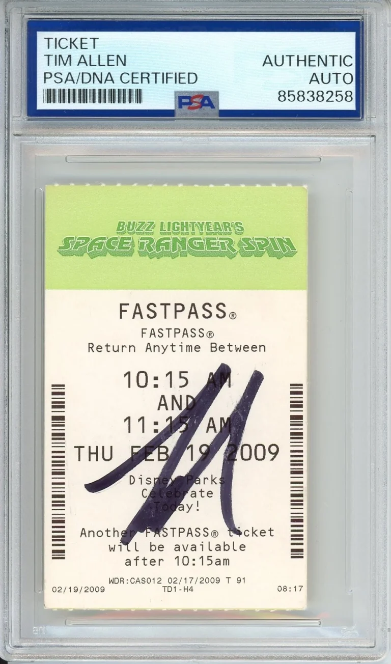 TIM ALLEN SIGNED WALT DISNEY WORLD BUZZ LIGHTYEAR SPIN FAST PASS PSA DNA COA