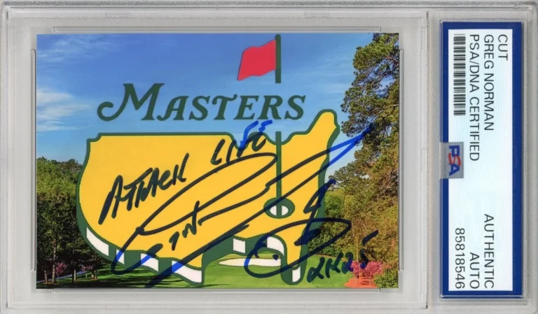GREG NORMAN SIGNED MASTERS GOLF LOGO PICTURE PHOTOGRAPH PSA DNA COA AUTOGRAPH