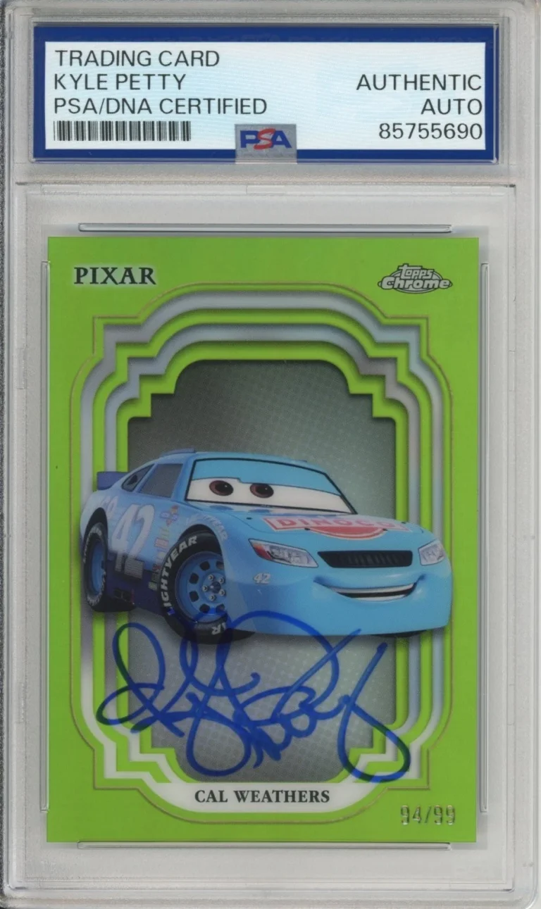 2024 TOPPS CHROME DISNEY REF 94/99 CARS CAL WEATHERS SIGNED KYLE PETTY PSA DNA