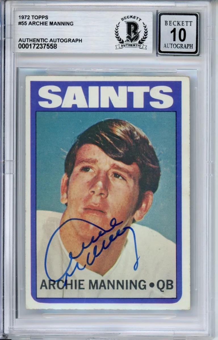 1972 TOPPS ARCHIE MANNING SIGNED RC ROOKIE CARD BAS BECKETT GEM 10 AUTOGRAPH