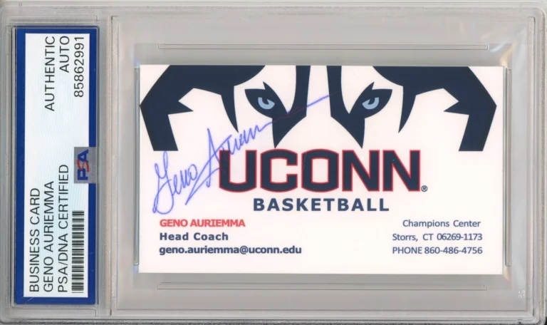 GENO AURIEMMA SIGNED BUSINESS CARD PSA DNA COA UCONN COACH NCAA AUTOGRAPH CHAMPS