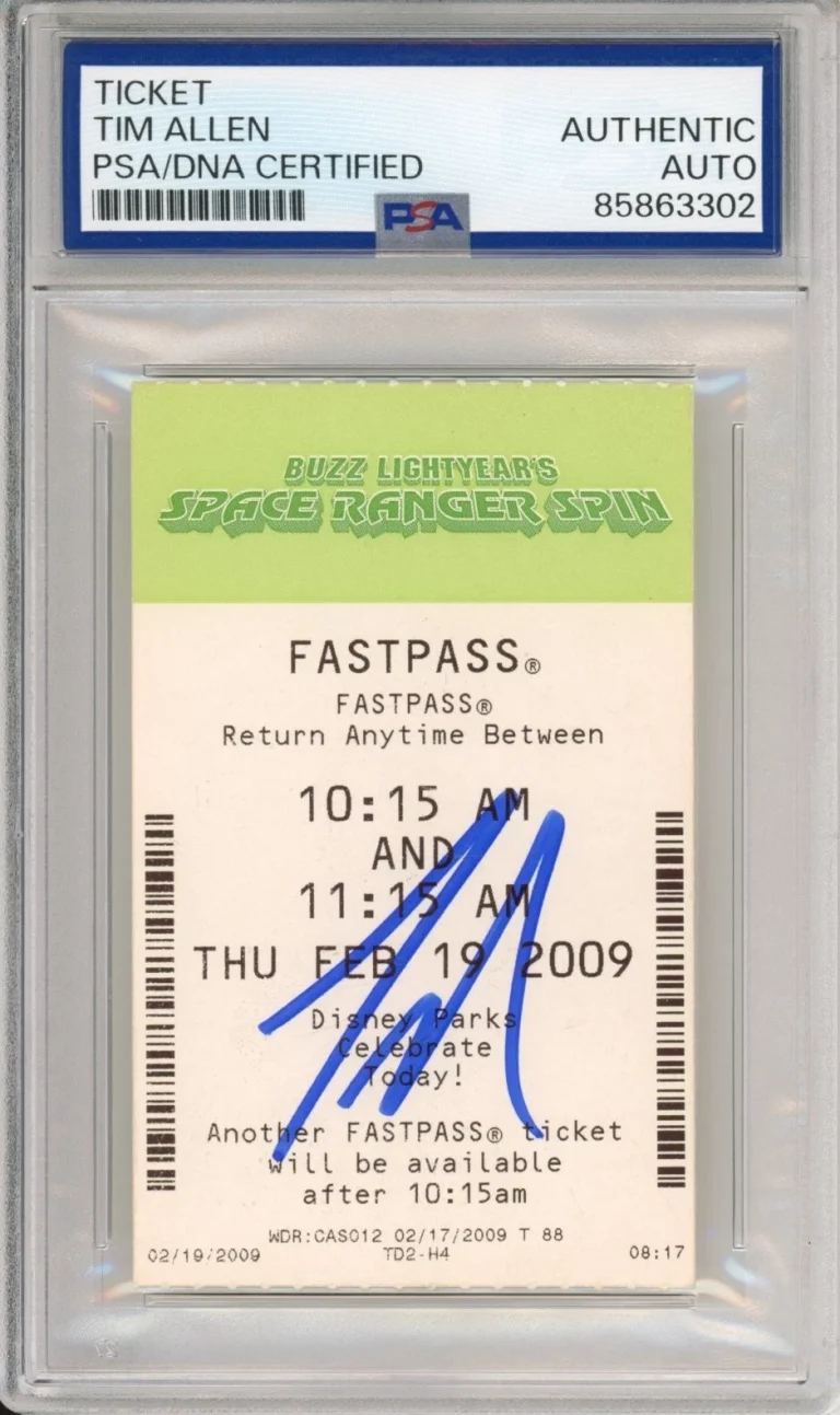 TIM ALLEN SIGNED DISNEY WORLD BUZZ LIGHTYEAR SPIN FASTPASS TICKET PSA DNA AUTO