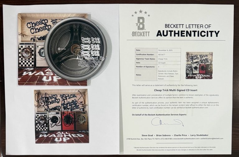 BAND SIGNED CHEAP TRICK ALL WASHED UP ALBUM ART CARD & CD BECKETT BAS COA AUTO