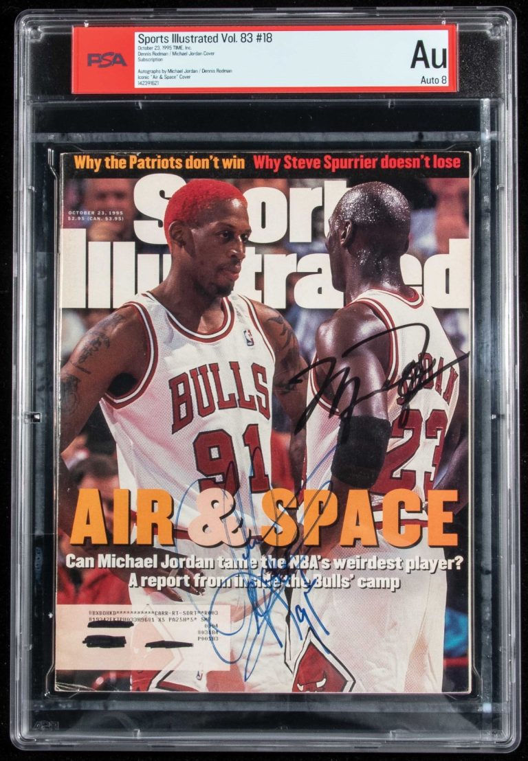Michael Jordan & Dennis Rodman Signed 1995 Sports Illustrated Magazine PSA 8