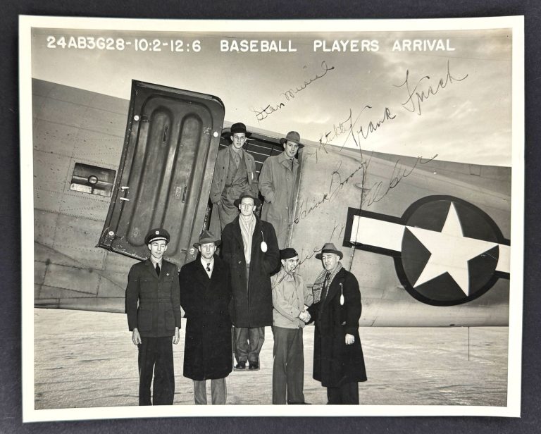 Stan Musial & Frankie Frisch Signed 1943 USO Tour World War 2 Original Photo BAS