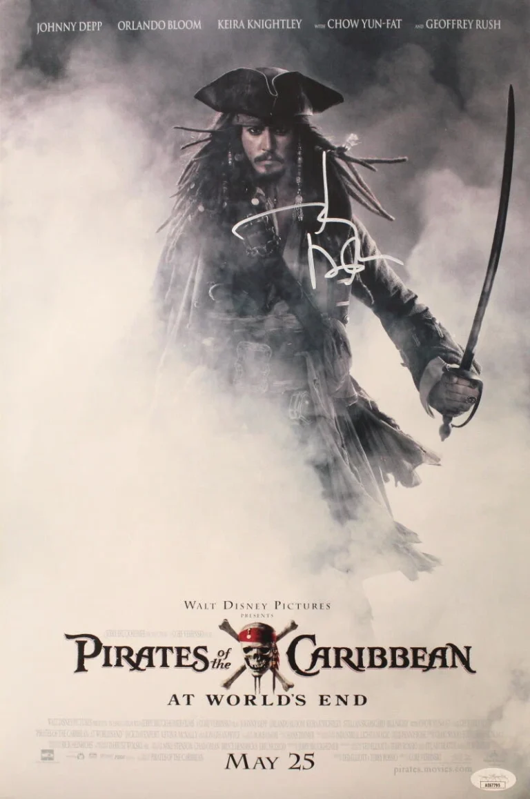 JOHNNY DEPP SIGNED AUTOGRAPH 12x18 PIRATES OF THE CARIBBEAN POSTER PHOTO - JSA