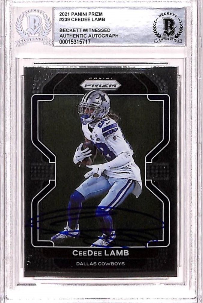 CeeDee Lamb Autographed 2021 Prizm #239 Trading Card Beckett 39073