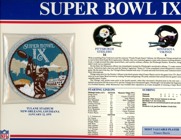 Super Bowl IX Patch Stat Card Official Willabee & Ward 35703