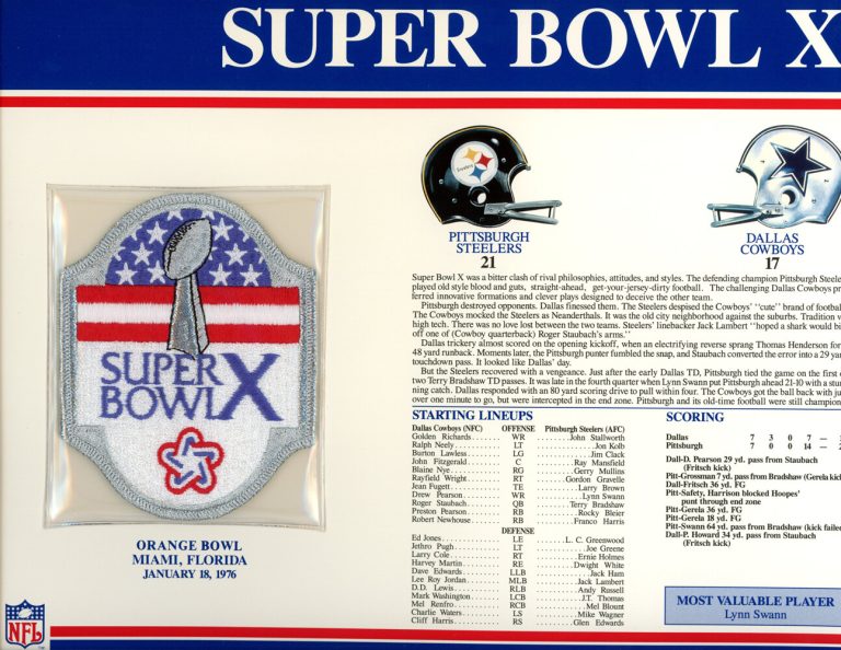 Super Bowl X Patch Stat Card Official Willabee & Ward 35704