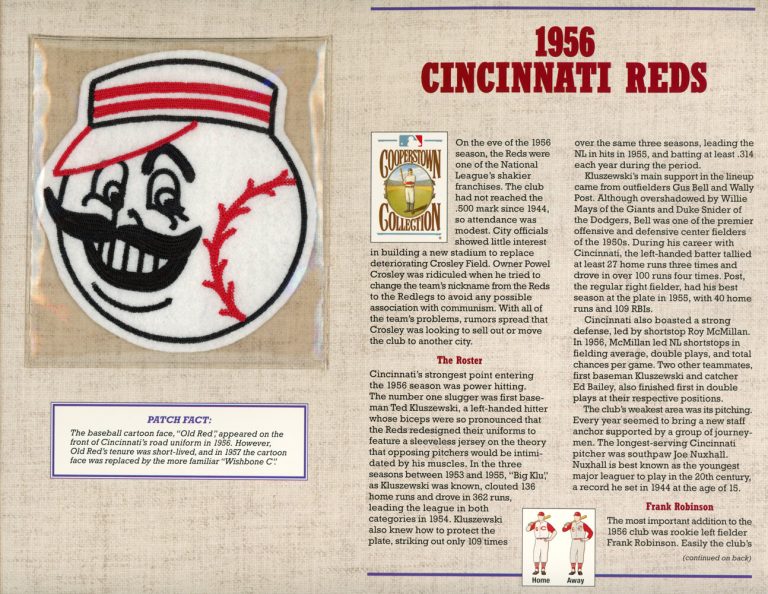 Cincinnati Reds 1956 Patch Stat Card Cooperstown Official Willabee & Ward 36786