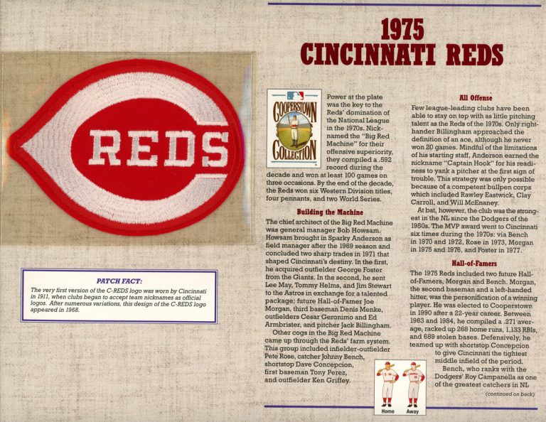 Cincinnati Reds 1975 Patch Stat Card Cooperstown Official Willabee & Ward 36796