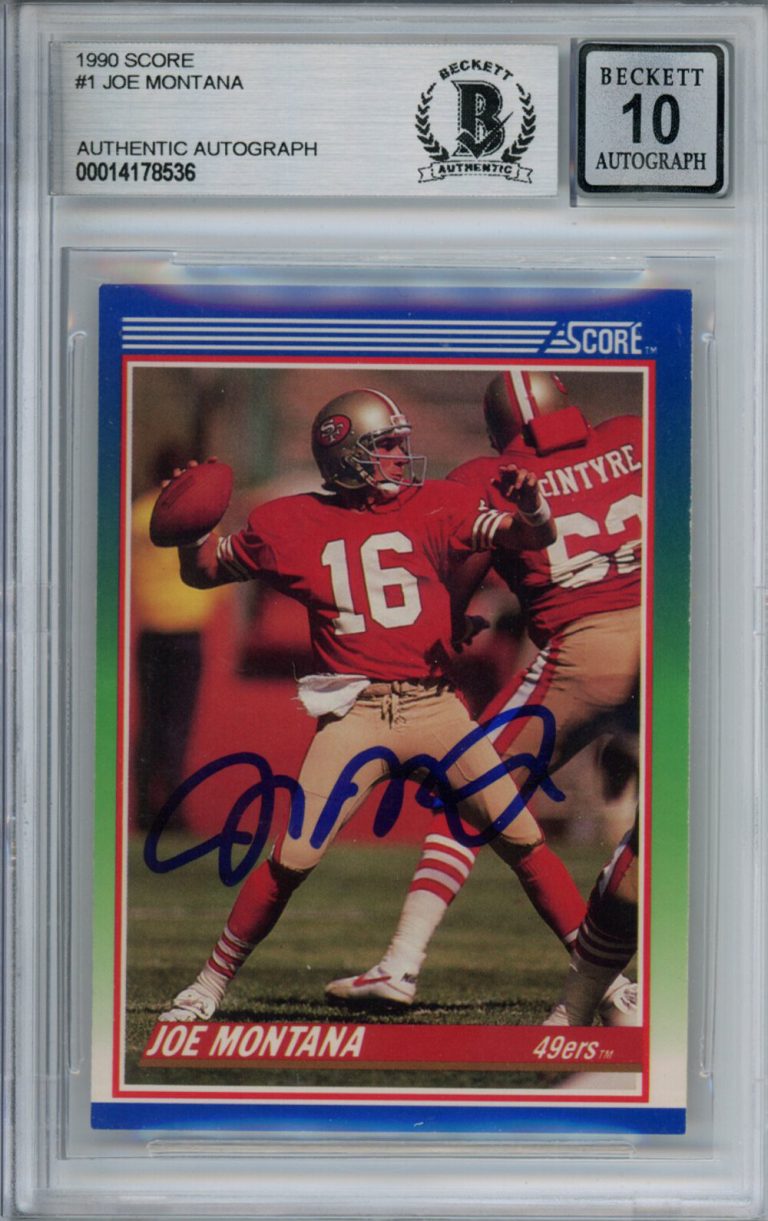 Joe Montana Autographed 1990 Score #1 Trading Card Beckett 10 Slab 37497