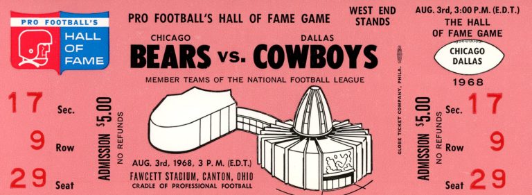 1968 Hall Of Fame Game Ticket Chicago Bears vs Dallas Cowboys 37514